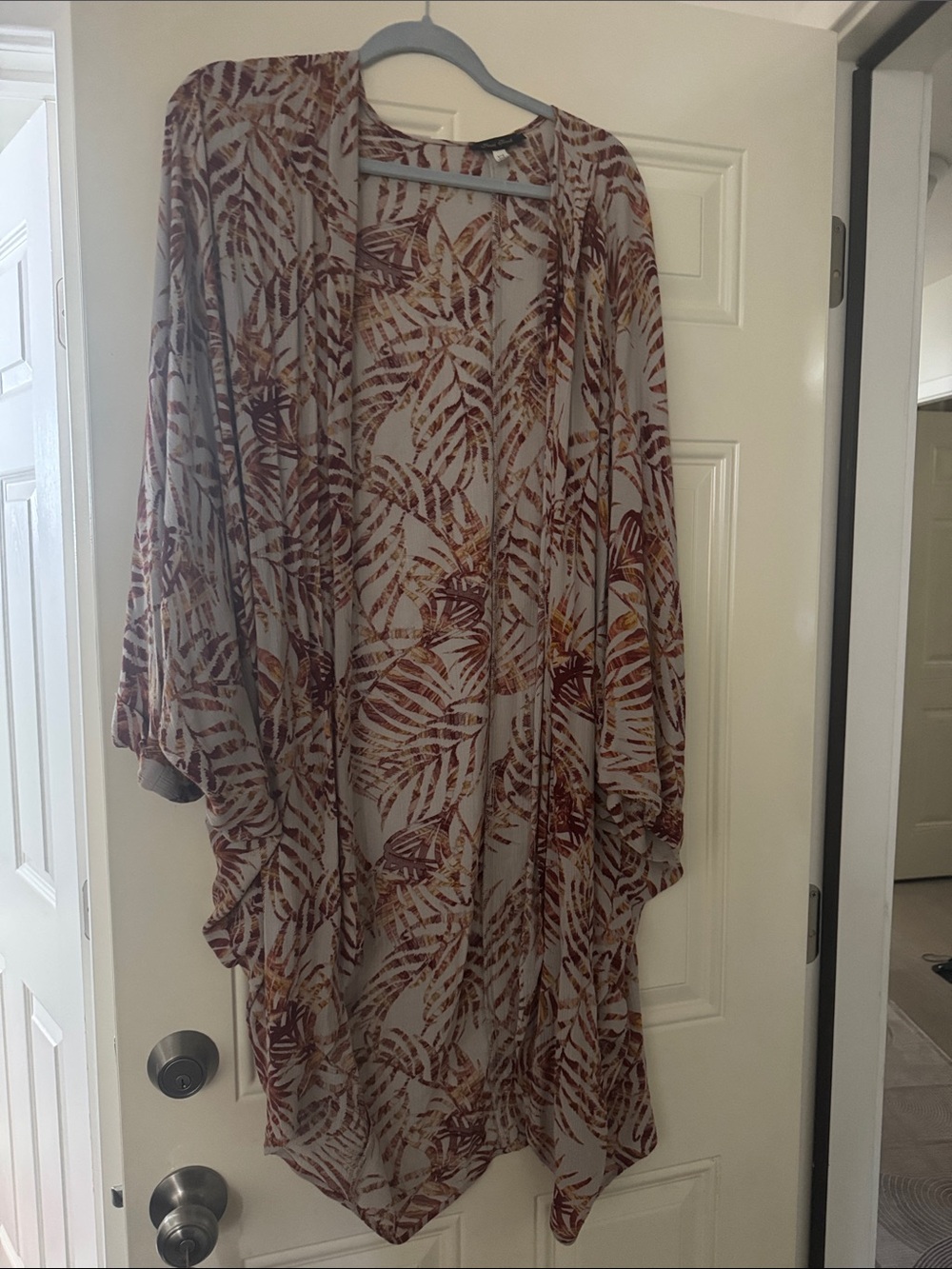 Final Touch Cream Kimono with Brown Leaf Print